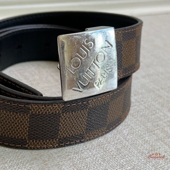 Authentic Louis Vuitton Damier Azur Canvas Leather Reversible Silver Buckle 36 - Picture 2 of 12
